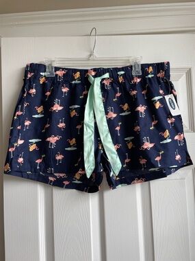NWT Old Navy Navy Shorts with Pink Flamingo and Mint LDrawstring